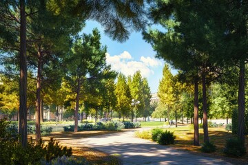 Obraz premium Artistic rendering of a small grove of pine trees, architectural style for urban planning