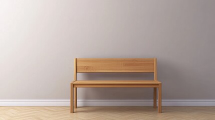 Modern wooden bench with a simple, clean design placed against a neutral-colored wall