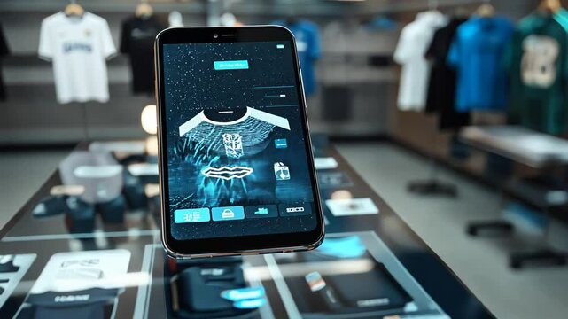 Interactive clothing design on a mobile app, showcasing virtual apparel customization options