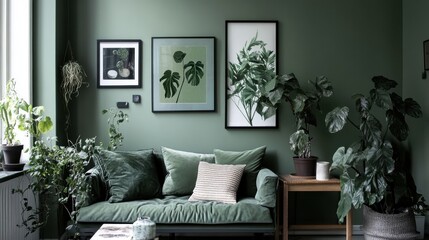 Oversized botanical print wall art adding a natural touch to a Scandinavian-style interior