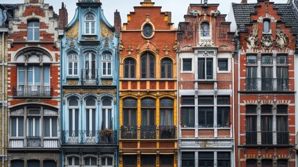 Fototapeta premium Colorful historic european architecture facades with ornate details and vibrant brickwork
