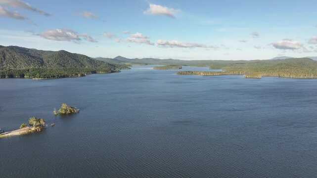 Aerial footage of Lake Tinaroo wall Queensland Australia