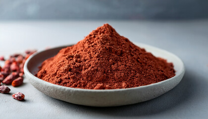 Natural bentonite or kaolin clay with fine earthy texture. Red annatto or rosehip powder. Iron oxide