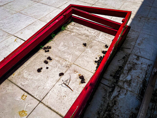 red metal door frame