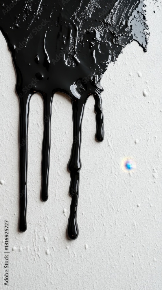 Poster abstract black paint dripping on textured white background creating a modern artistic design with vi