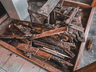 old abandoned wooden block pieces