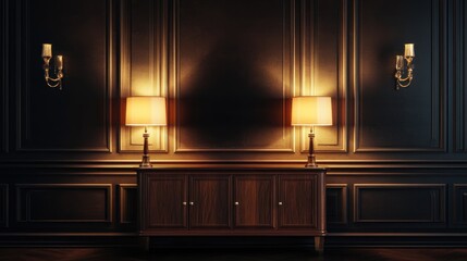 Luxurious dark room with antique furniture and wall sconces