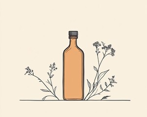 Glass Bottle with Floral Elements on a Light Background