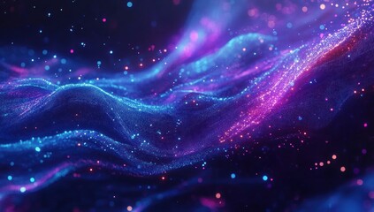 Abstract blue and pink particle wave background.