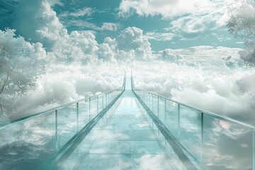 Obraz premium Dreamy Cloud Bridge in Ethereal Sky with Soft Blue Hues