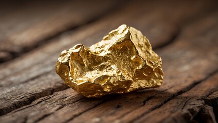 gold nugget on a wooden table
