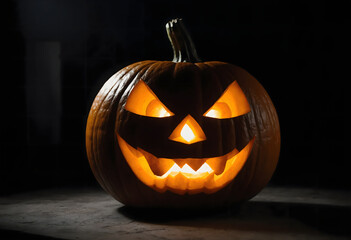 Creepy Halloween Pumpkins Lit from Within on a Dark Background