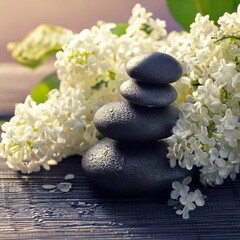 zen stones and flower