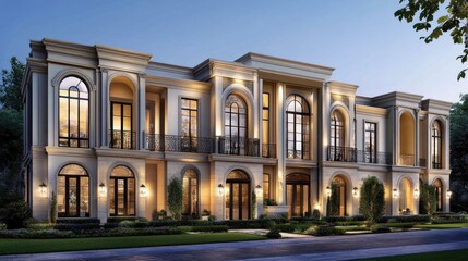 Obraz premium Classic Victorian-style urban townhouse with elegant detailing, large windows, and historic charm.