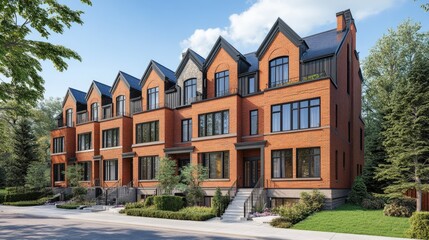 Obraz premium Classic Victorian-style urban townhouse with elegant detailing, large windows, and historic charm.