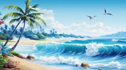 seagulls blue wave graphic