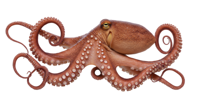 Octopus Moving with Tentacles Curled Against White Background Marine Life