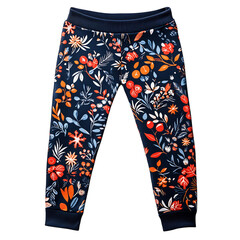 Navy Floral Print Fleece Lined Leggings Isolated on Transparent Background
