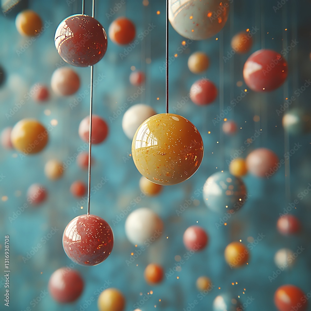 Poster a captivating array of suspended spheres creates an abstract visual spectacle against the textured b