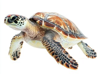 Majestic sea turtle swimming gracefully in clear water against a bright white background studio shot capturing the essence of marine wildlife