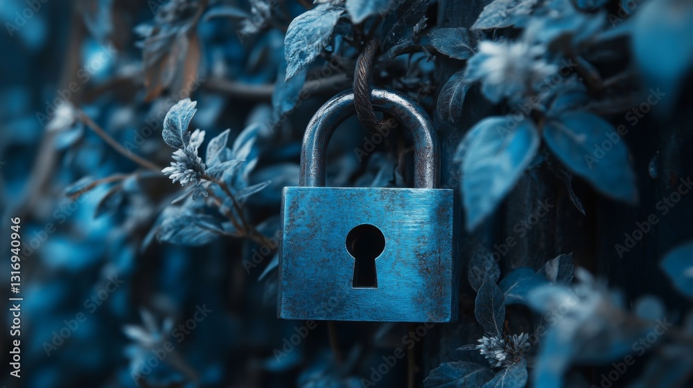 Poster Create  prompts for stock photos related to Blue Padlock Icon Cyber Security, Digital Data Network Protection, Future Technology Blockchain with - characters and ending with