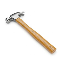 Claw hammer with wooden handle on white background