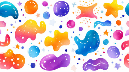 Colorful abstract shapes and stars on white background
