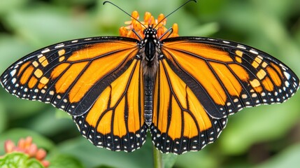 Naklejka premium Close-up of a monarch butterfly on a flower.