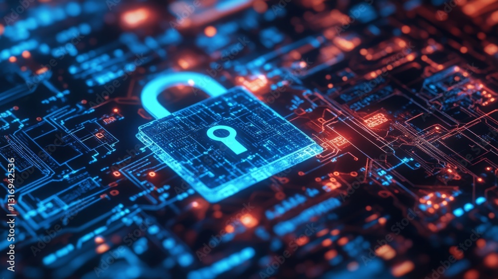 Poster Create  prompts for stock photos related to Cyber security concept. Secure access to user's personal information, information security and encryption with - characters and ending with