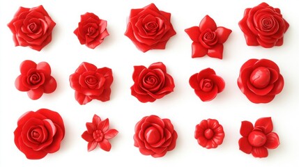 Set of red roses a stunning collection isolate on white background