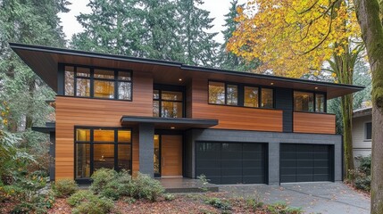 Elegant modern house with a double garage and clean lines.