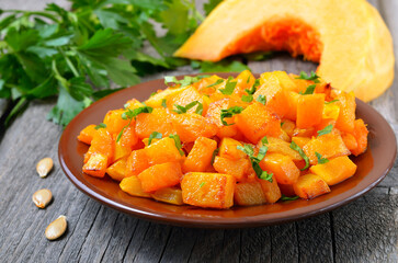 Stewed pumpkin on plate