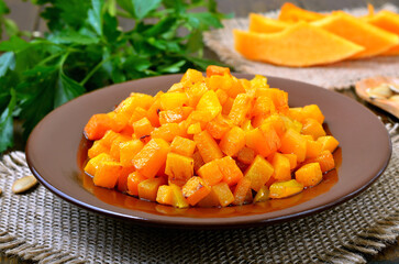 Stewed pumpkin on plate