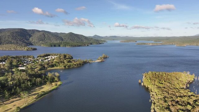 Aerial footage of Lake Tinaroo wall Queensland Australia
