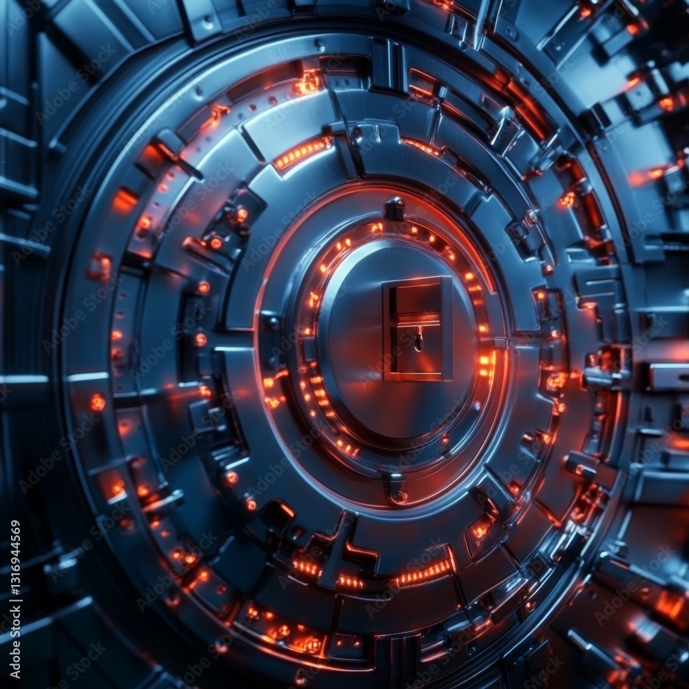 Poster create prompts for stock photos related to technology lock vault ransomware protection d illustratio