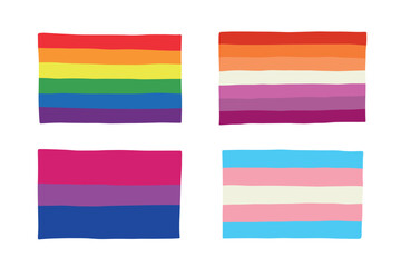 Set of colorful LGBTQ+ pride flags Gender equality and sexual identity pride flags collection LGBTQIA community pride month