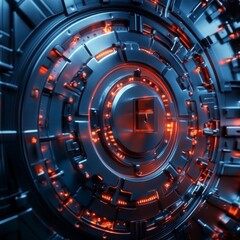 Create  prompts for stock photos related to Technology Lock Vault Ransomware Protection d illustration