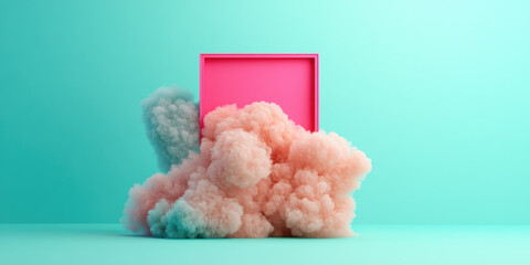 Neon background, Abstract neon pink aura glowing on pastel mint background.