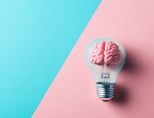 Pink Brain Inside Lightbulb: Creative Inspiration Concept