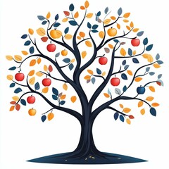 Fototapeta premium Autumn Apple Tree Illustration