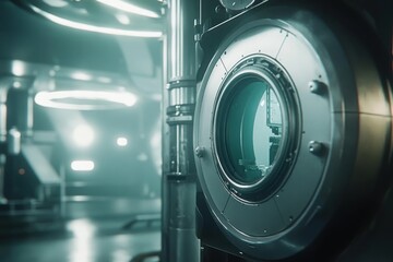 Obraz premium Futuristic Washing Machine Door in High-Tech Industrial Setting