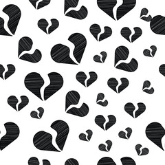 Textured Broken Hearts Pattern - Black and White Seamless Background