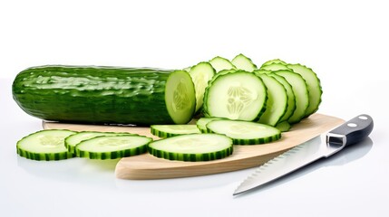 knife cucumber on white