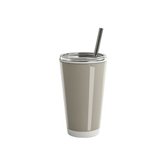 Taupe Stainless Steel Tumbler with Straw - Modern Drinkware