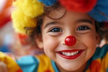 Joyful clown performs at a carnival, delighting children with smiles and laughter