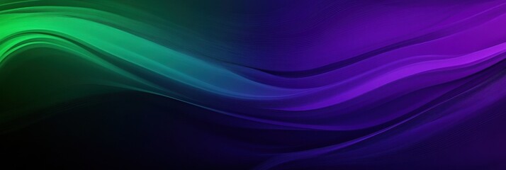 Obraz premium Abstract background with a purple and green gradient, featuring wavy shapes and a dark color theme, modern design for a banner, poster, or presentation