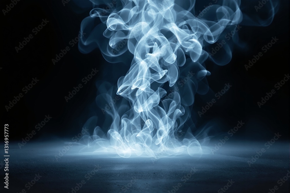 Poster abstract smoke pattern swirling on a dark background.