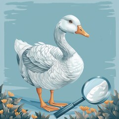 Obraz premium A Detailed Illustration of a White Goose with a Magnifying Glass