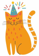 A Happy Orange Cat Wearing a Party Hat
