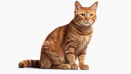 A Realistic Image of an Orange Tabby Cat Sitting on a White Background